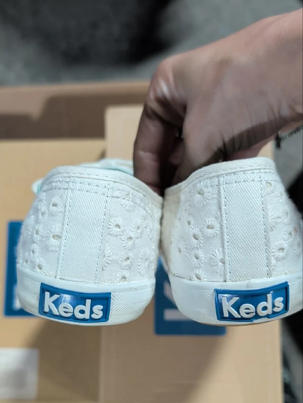 Keds White Eyelet Canvas Sneakers with Mint Insoles